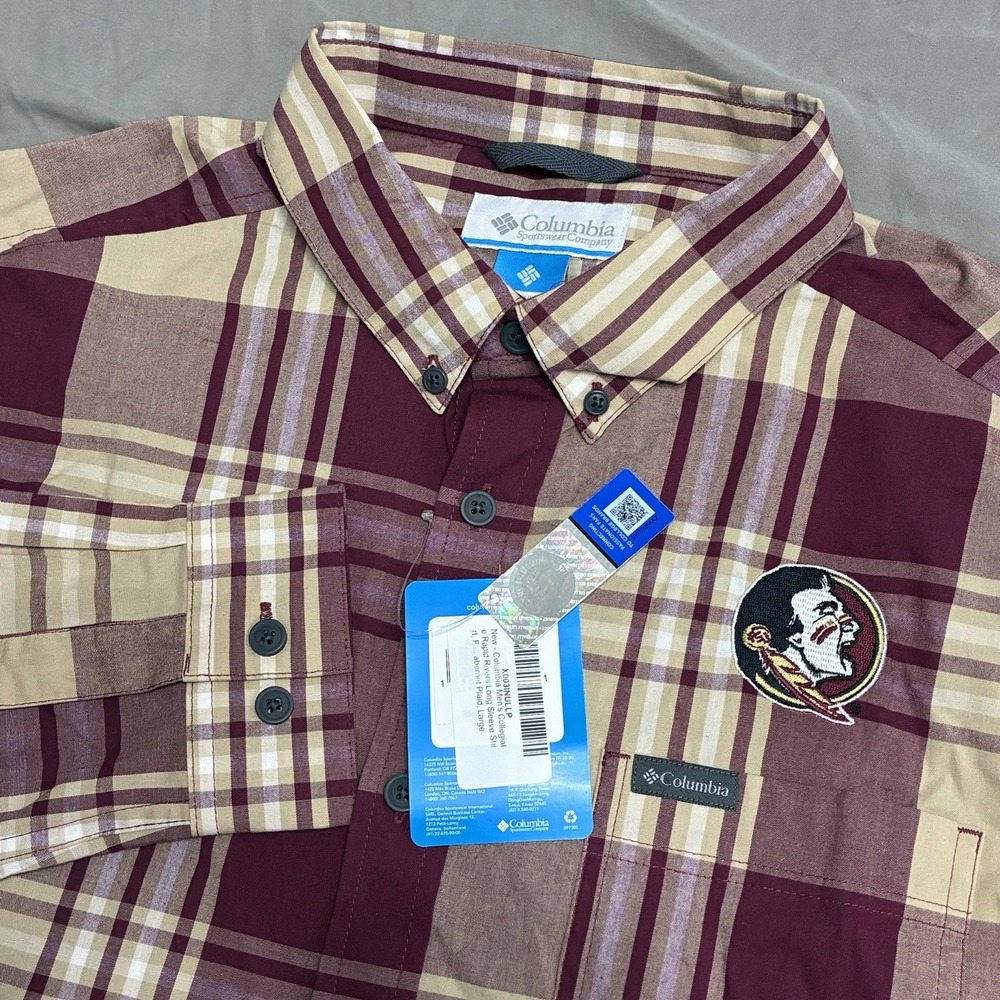 Columbia FSU Florida State CLG Flare Gun Flannel Plaid Shirt Sz L NEW NWT